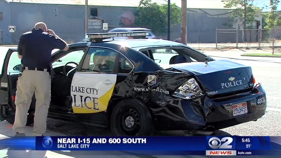 Police car struck, badly damaged in SLC KUTV