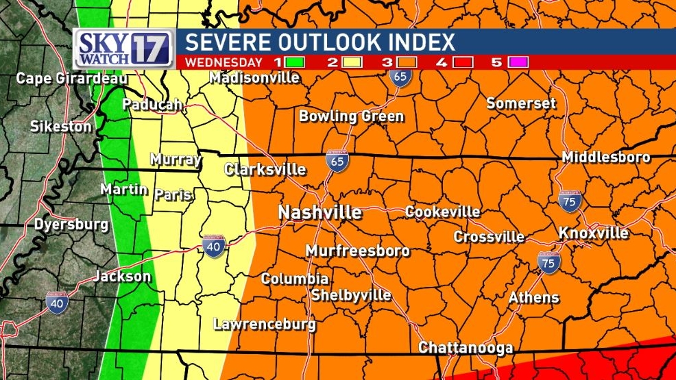 Severe Storm Risk For Middle Tennessee On Wednesday Upgraded To ...